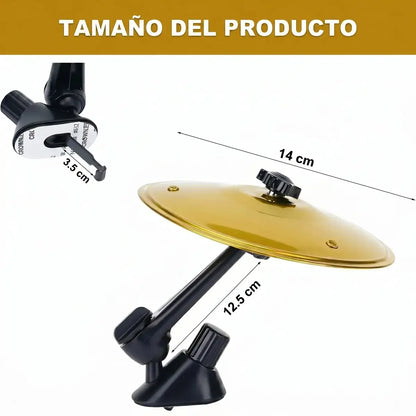 Medidas del mini platillo de batería para coche 14cm de diámetro con soporte de 12,5cm y clip de 3,5cm