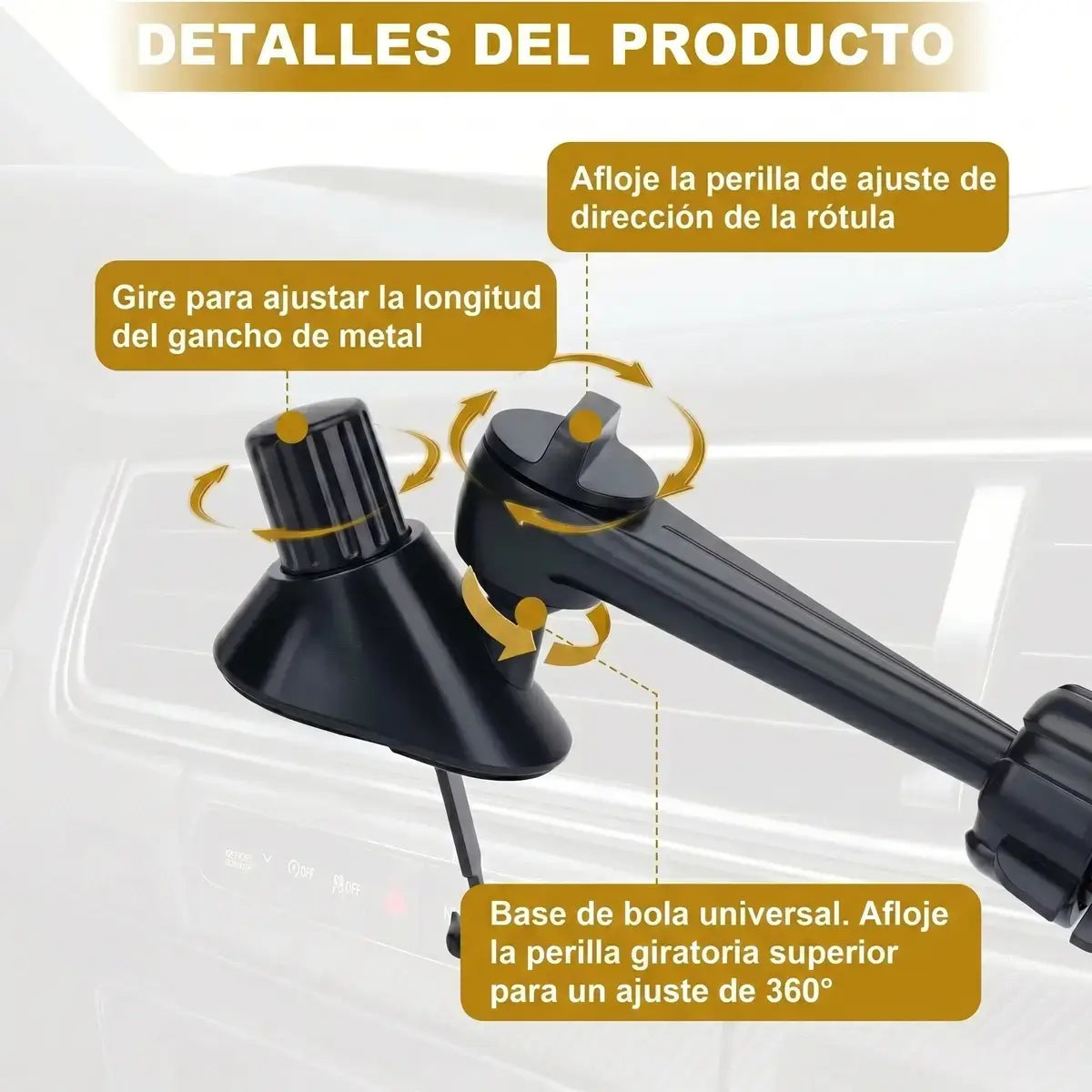 Detalles del soporte del mini platillo de batería con base de bola universal ajustable 360 grados y gancho de metal regulable