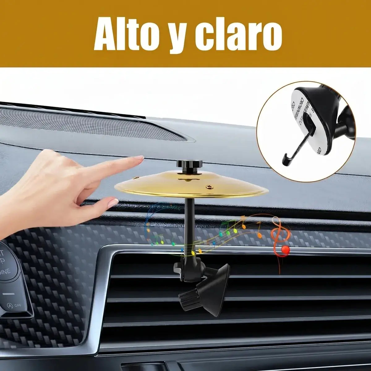 Mini platillo de batería instalado en la rejilla de ventilación del coche con soporte articulado